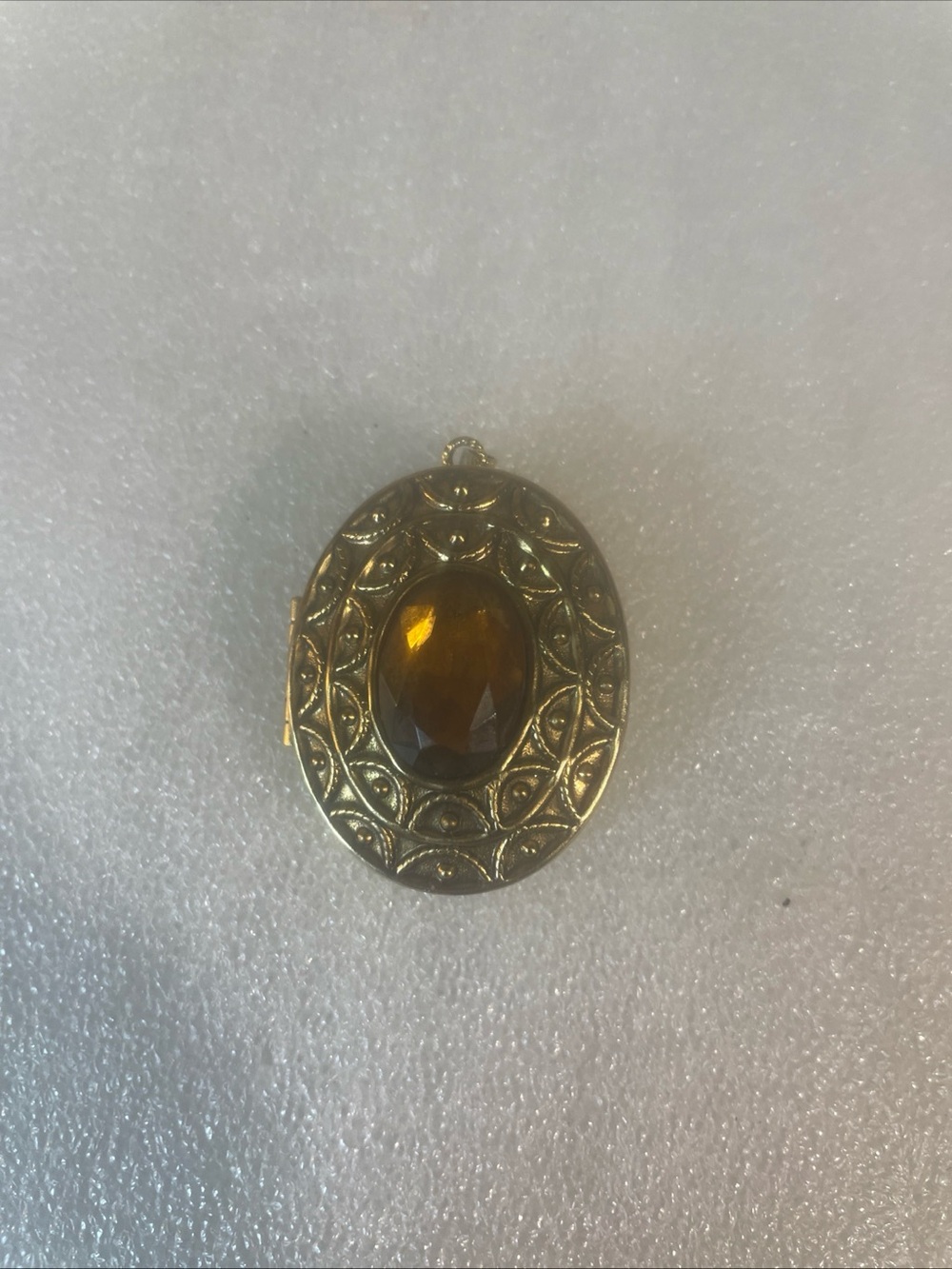 Gold-Tone Oval Locket Necklace with Amber Glass Stone from Avon